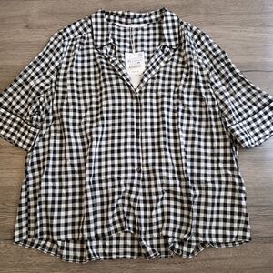 Woman's Zara Checkered Button Down Blouse size xl new